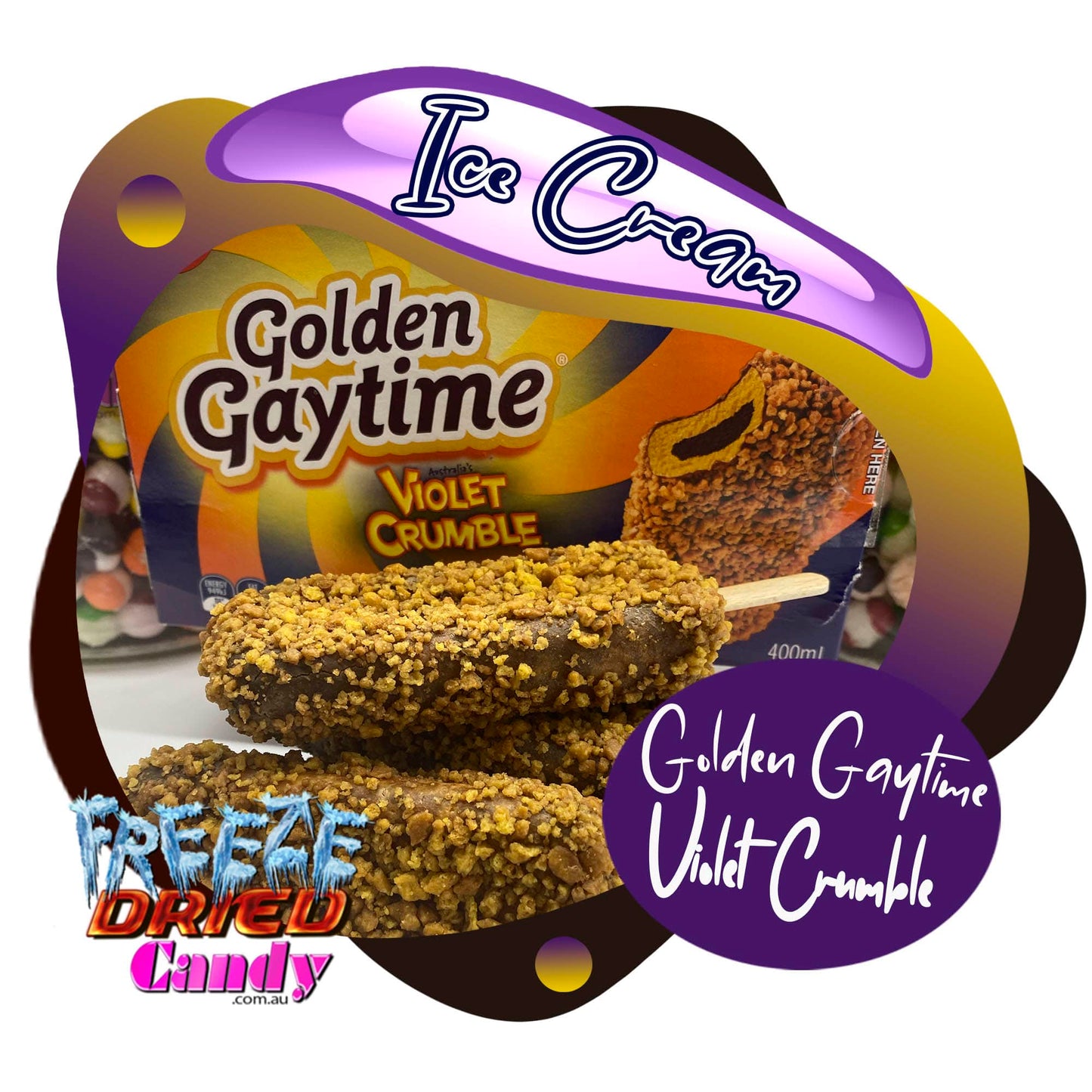 Freeze Dried Ice Cream - Golden Gaytime - Violet Crumble- Freeze Dried Candy Lollies