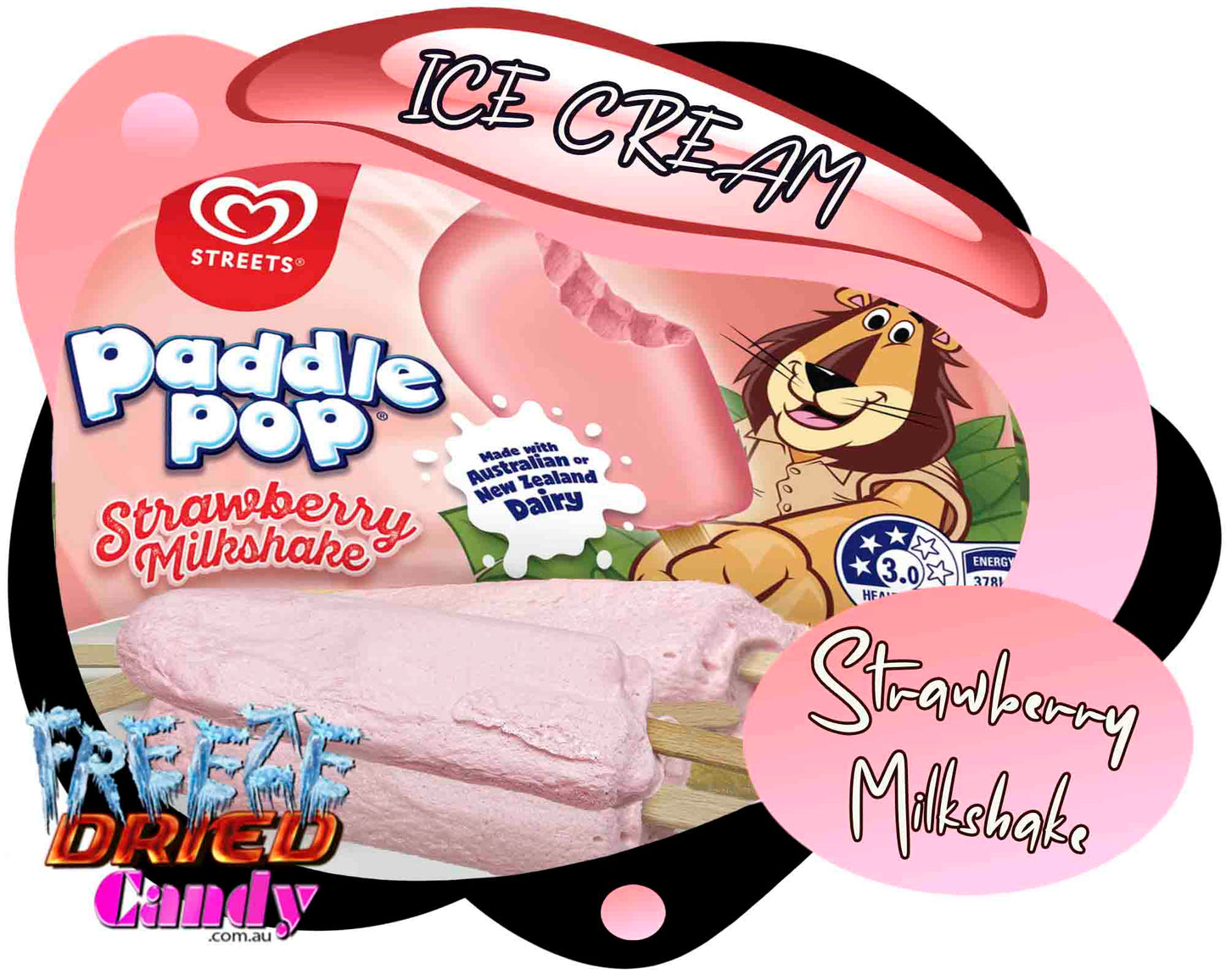 Freeze Dried Ice Cream - Paddle Pop - Strawberry- Freeze Dried Candy Lollies