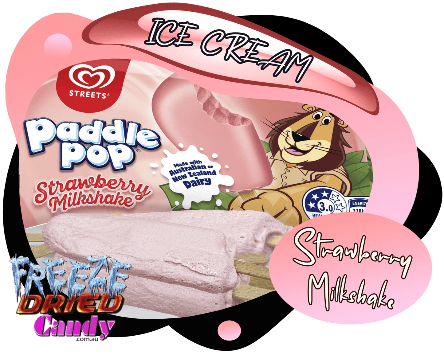 Freeze Dried Ice Cream - Paddle Pop - Strawberry- Freeze Dried Candy Lollies
