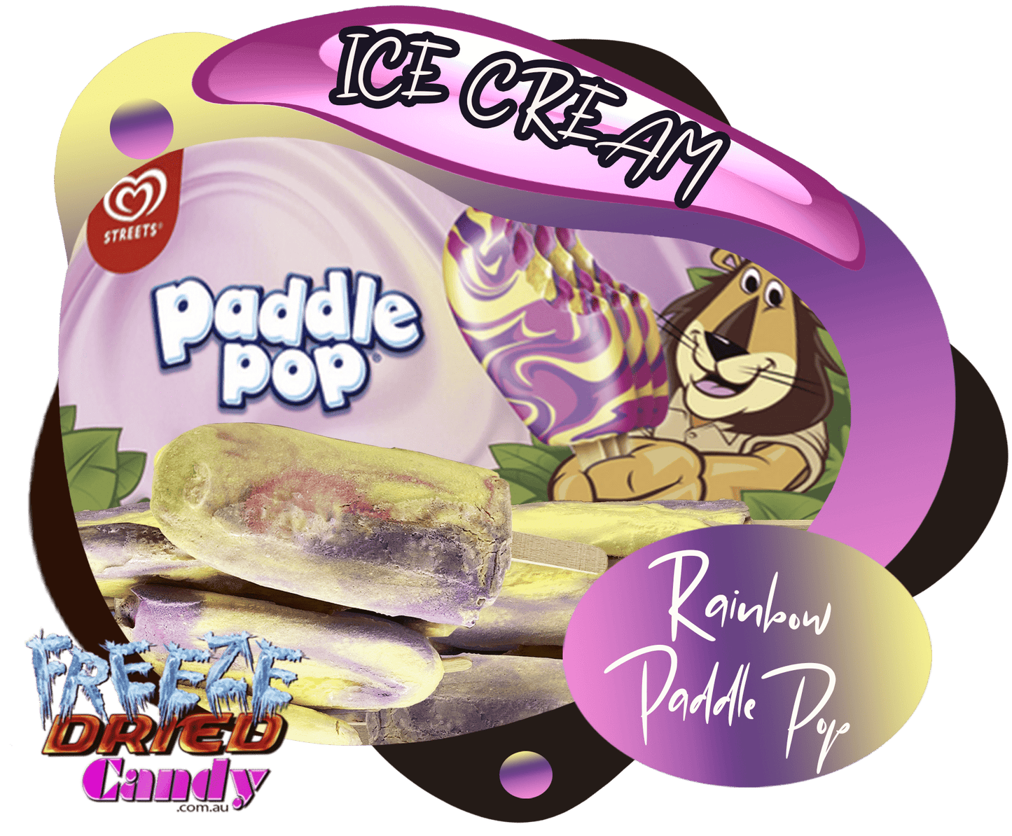 Freeze Dried Ice Cream - Paddle Pop - Rainbow - Freeze Dried Candy Lollies