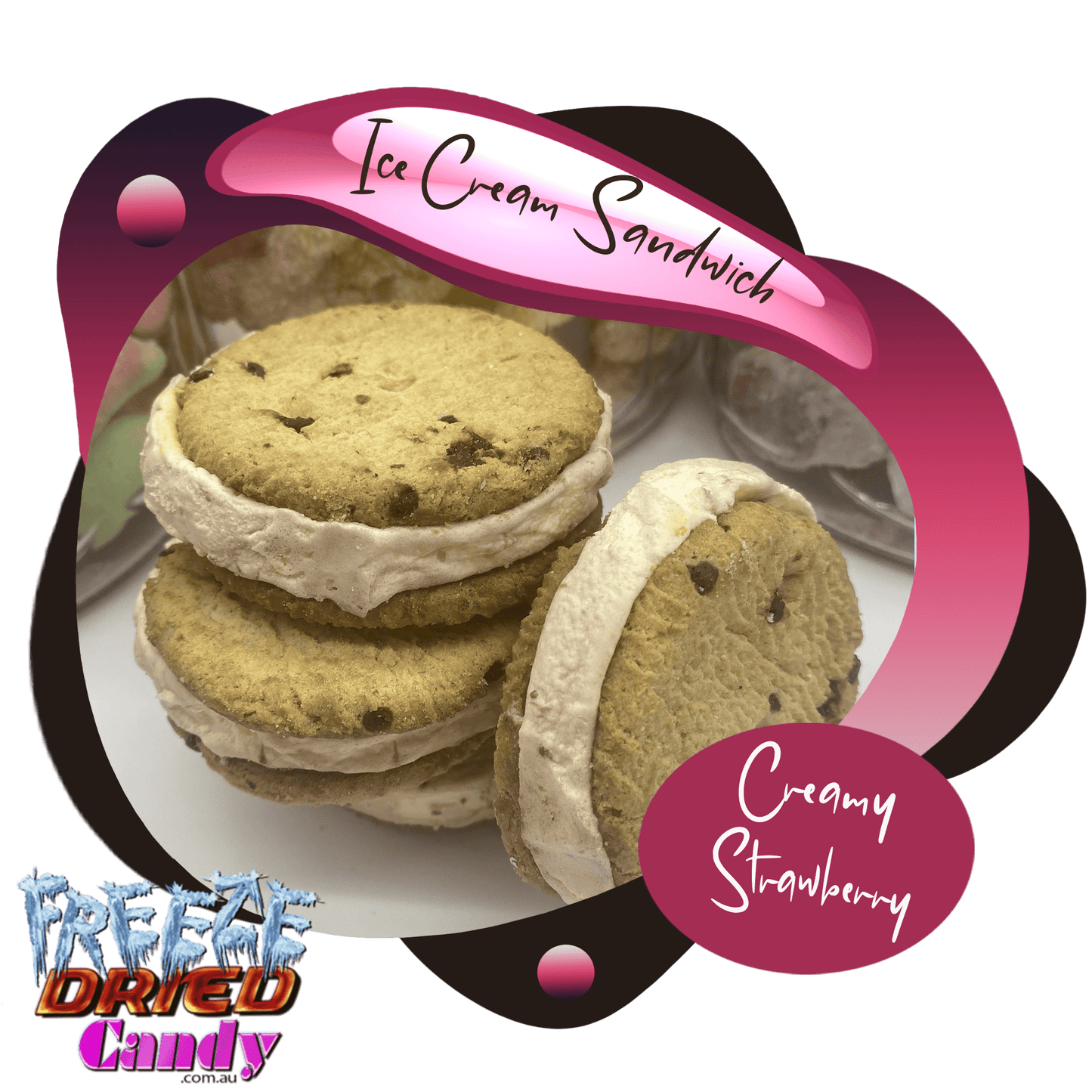 Freeze Dried Ice Cream Sandwich - Strawberry - Freeze Dried Candy Lollies