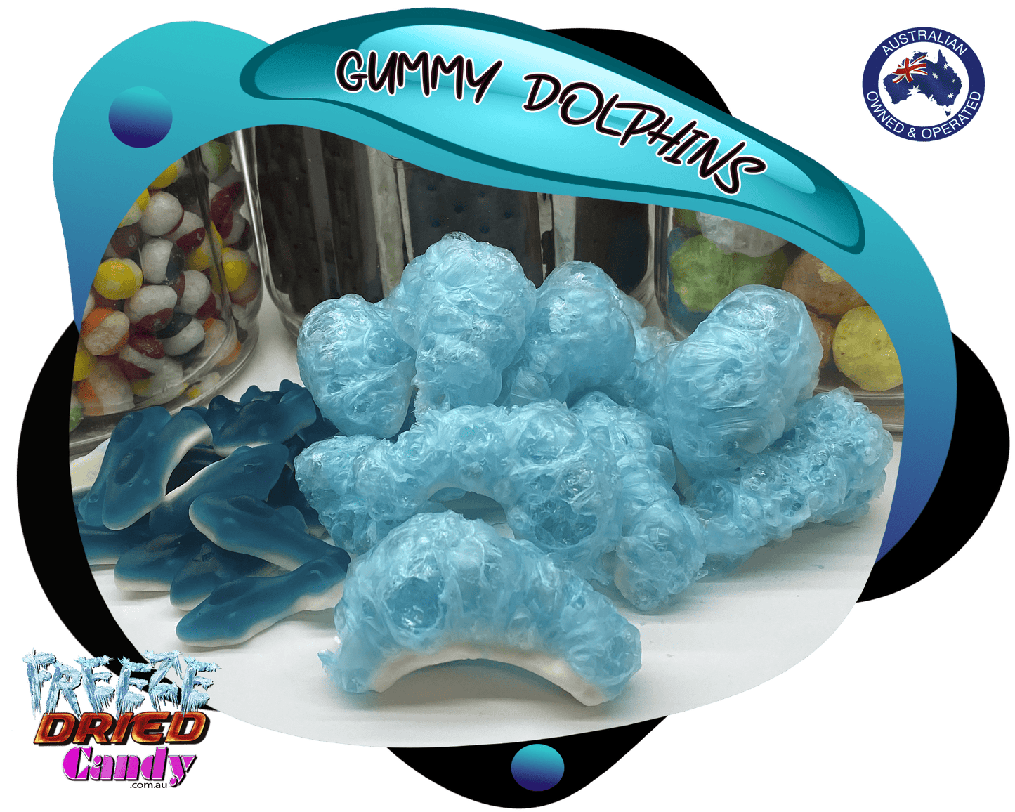 Freeze Dried Gummy Blue Dolphins - Blue Raspberry Delight!