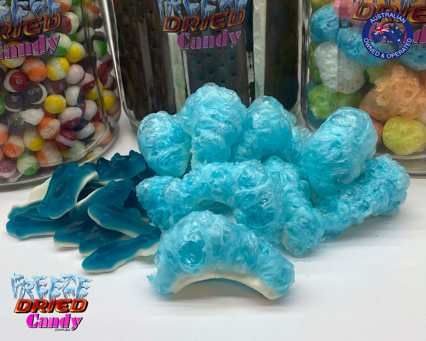 Freeze Dried Gummy Blue Dolphins - Blue Raspberry Delight!