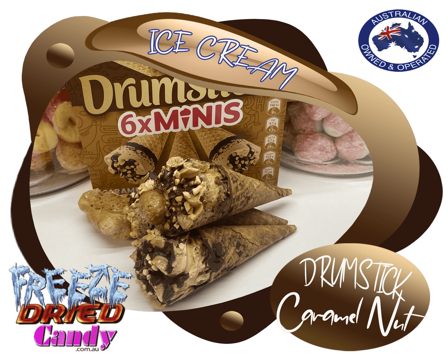 Freeze Dried Ice Cream Drumstick Mini - Caramel Nut Delight!