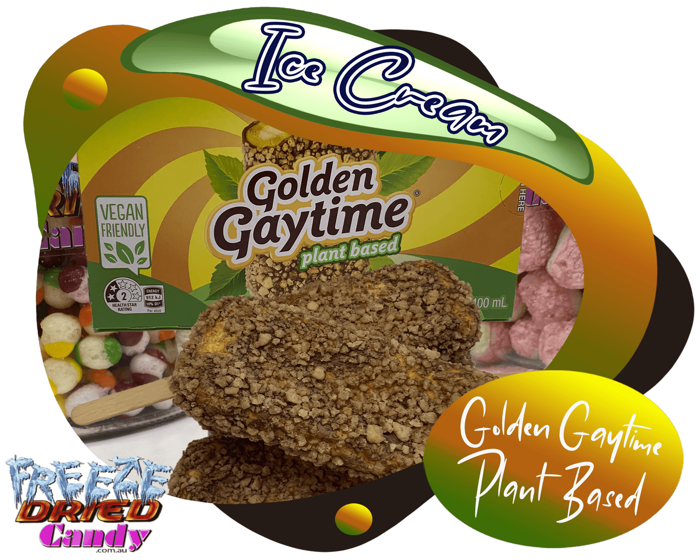 Freeze Dried Ice Cream - Golden Gaytime - Plant Based - Freeze Dried Candy Lollies | Australia