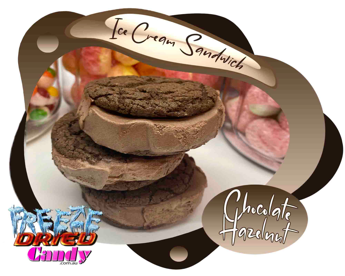 Freeze Dried Ice Cream Sandwich - Chocolate Hazelnut- Freeze Dried Candy Lollies