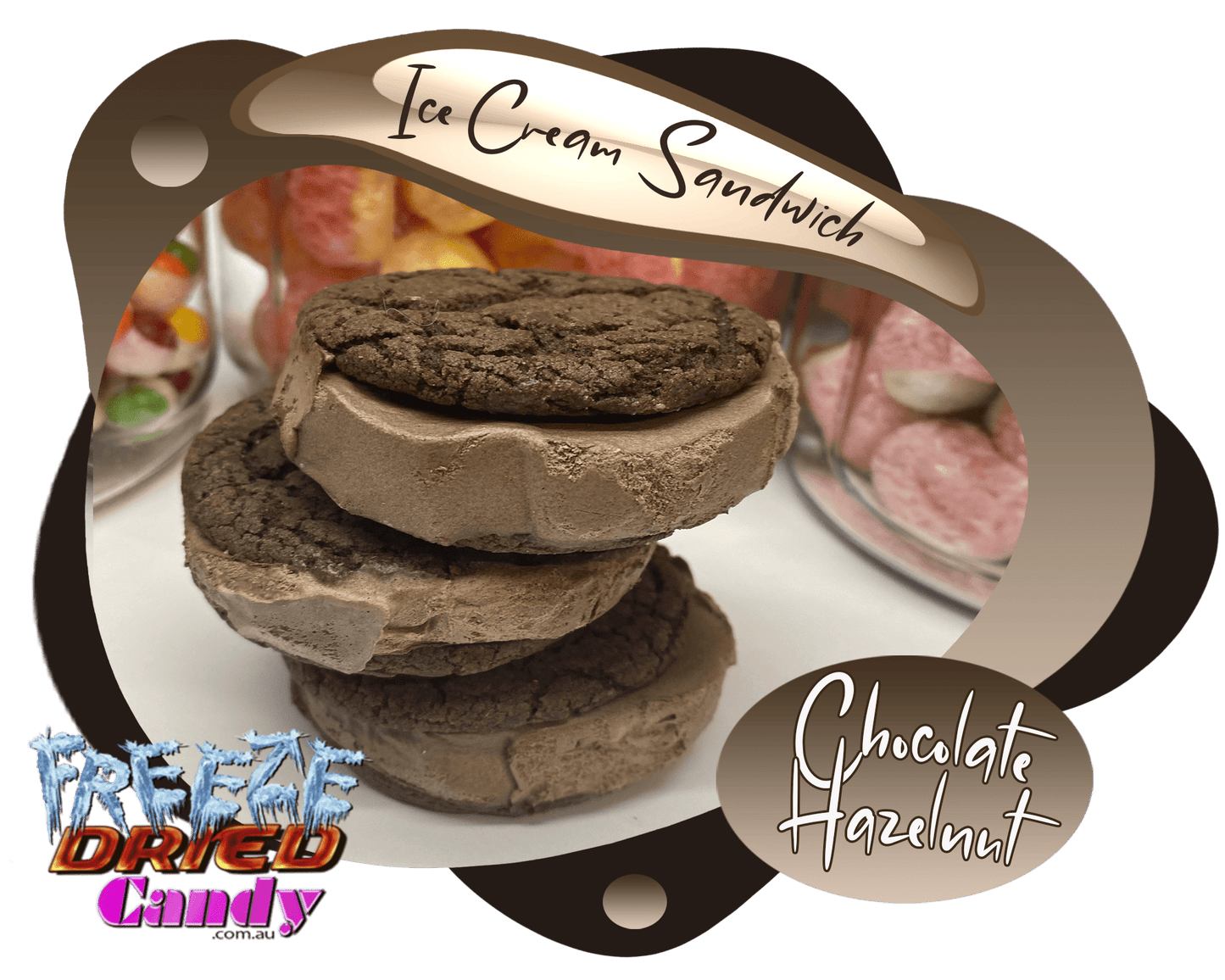 Freeze Dried Ice Cream Sandwich - Chocolate Hazelnut- Freeze Dried Candy Lollies