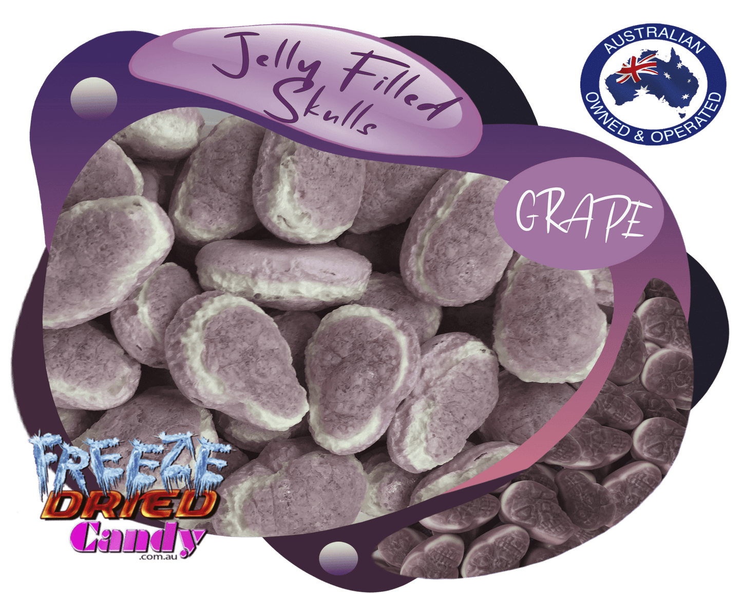 Freeze Dried Skulls Jelly Filled - Grape - GF - Freeze Dried Candy Lollies