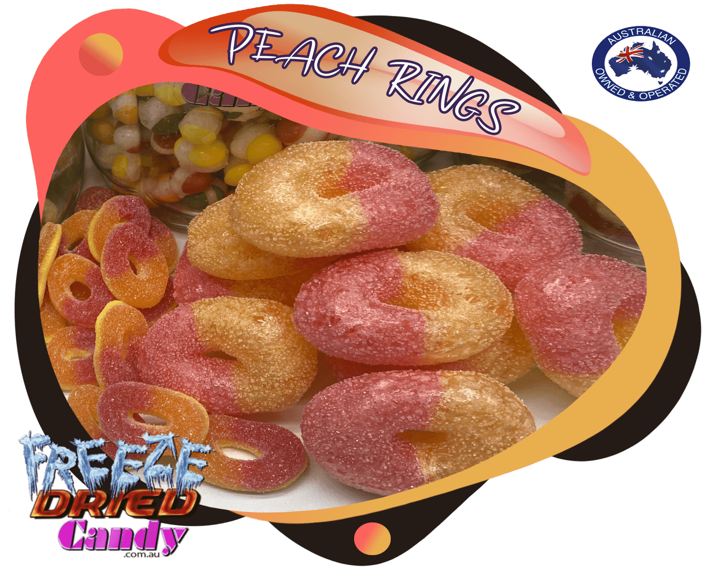 Freeze Dried Peach Rings- Freeze Dried Candy Lollies