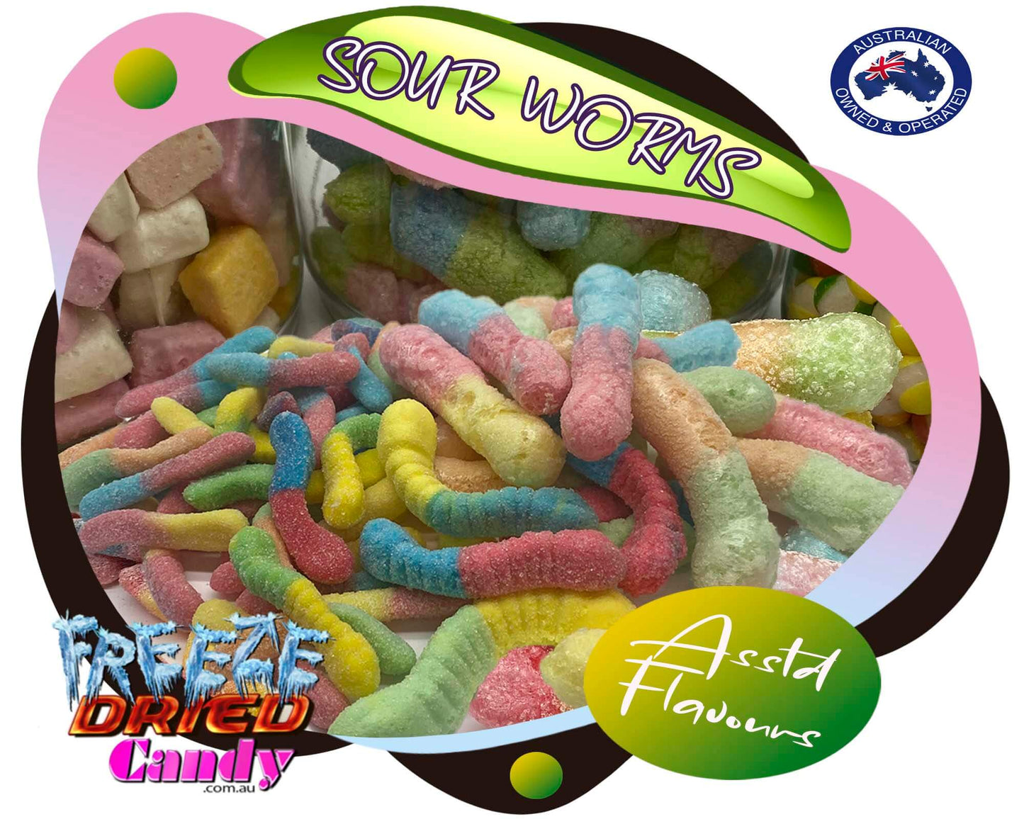 Freeze Dried Sour Worms - Freeze Dried Candy Lollies Sweets Treats & Ice Creams