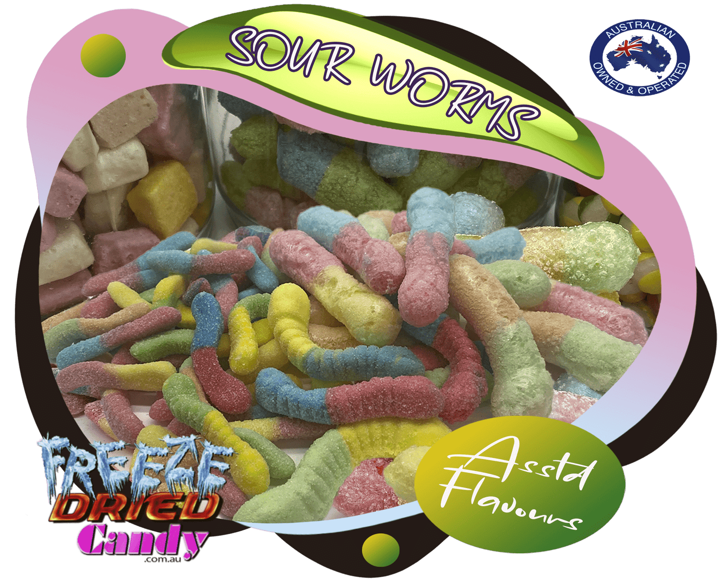 Freeze Dried Sour Worms - Freeze Dried Candy Lollies Sweets Treats & Ice Creams