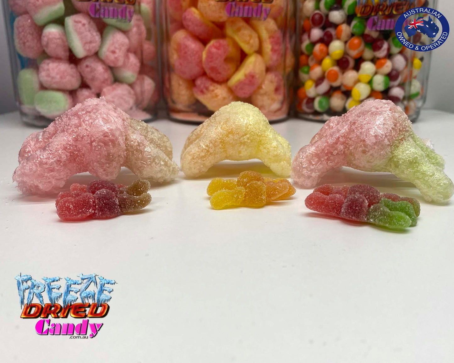 Freeze Dried Gummi Hairy Spiders - Sour Sour Gummi Hairy Spider all puffed up, oh so crunchy, and oh so Yummy. Deliciously fruity flavoured and brightly coloured, these gaint Freeze Dried Gummi Spiders are light, airy, fun and crispy, enjoy your favourite candy in a whole new way!. These scary Spiders are perfect for Halloween, themed events or simply as a enoyable snack