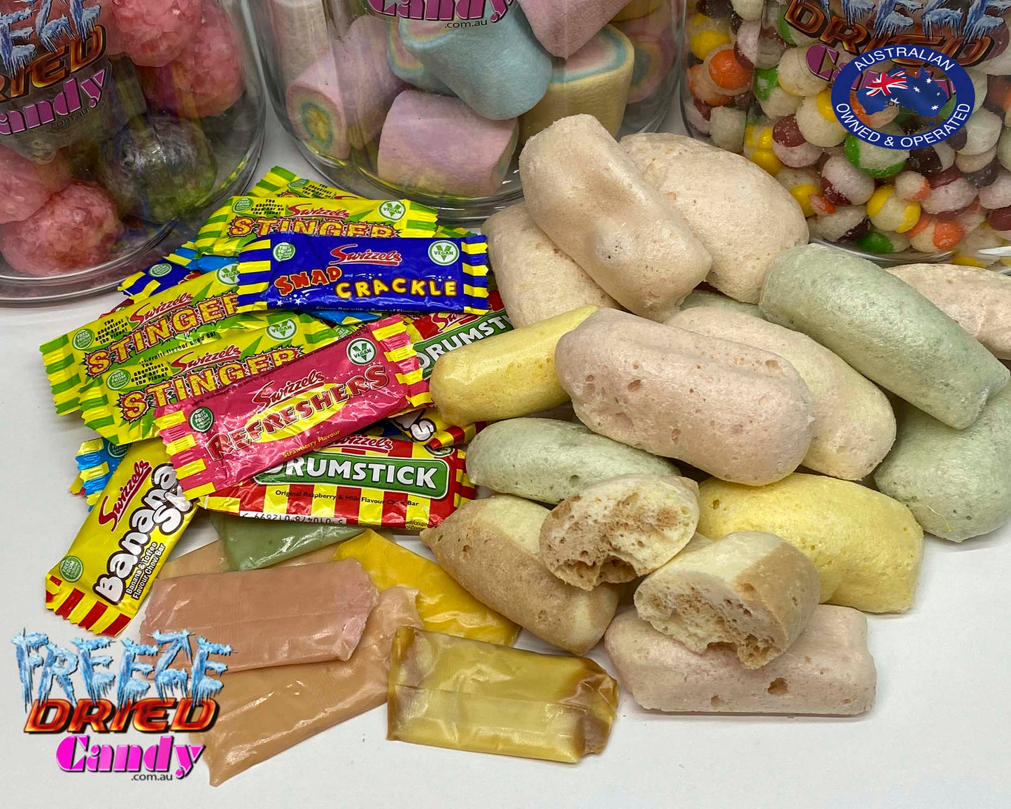 Freeze Dried Swizzels - Mini Me Chew Bars - Freeze Dried Candy Lollies We have taken the classic Swizzels Mini Me Chew bar and put it through the freeze drying process, they keep their wonderful flavors but ditch the chewy texture. They are now little bursts of crunchy freeze dried goodness in your favorite Swizzel Chew bar.