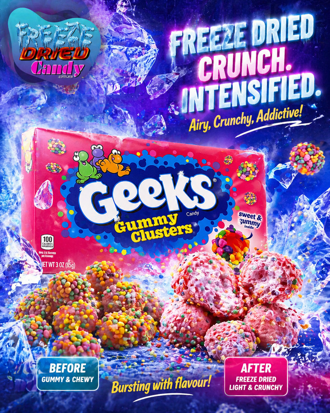 Freeze Dried Candy -  Geeks Gummy Clusters- Freeze Dried candy and ice cream