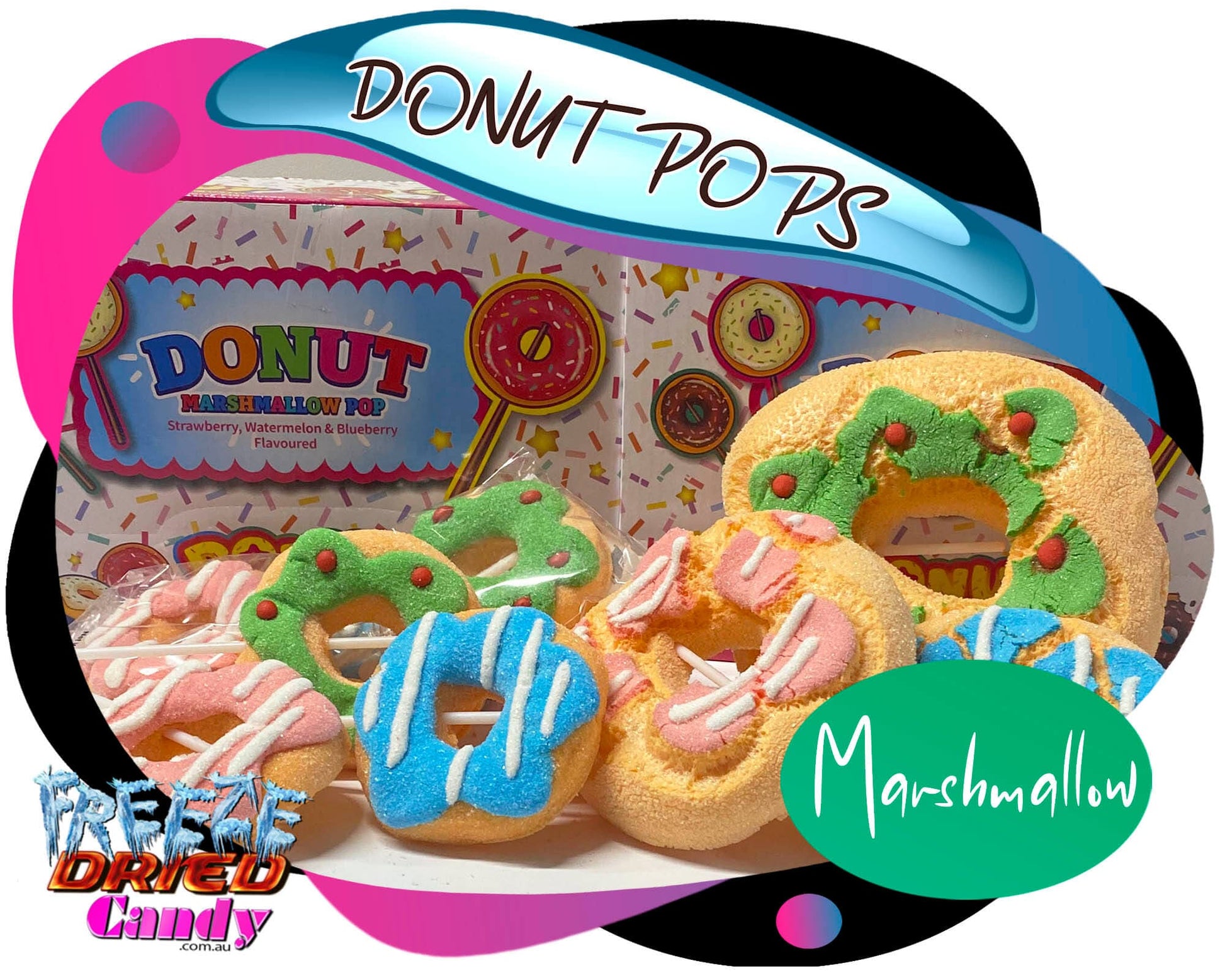  Freeze Dried Donut Marshmallow Pops - Freeze Dried Candy Sweets Lollies Ice Cream and Treats 