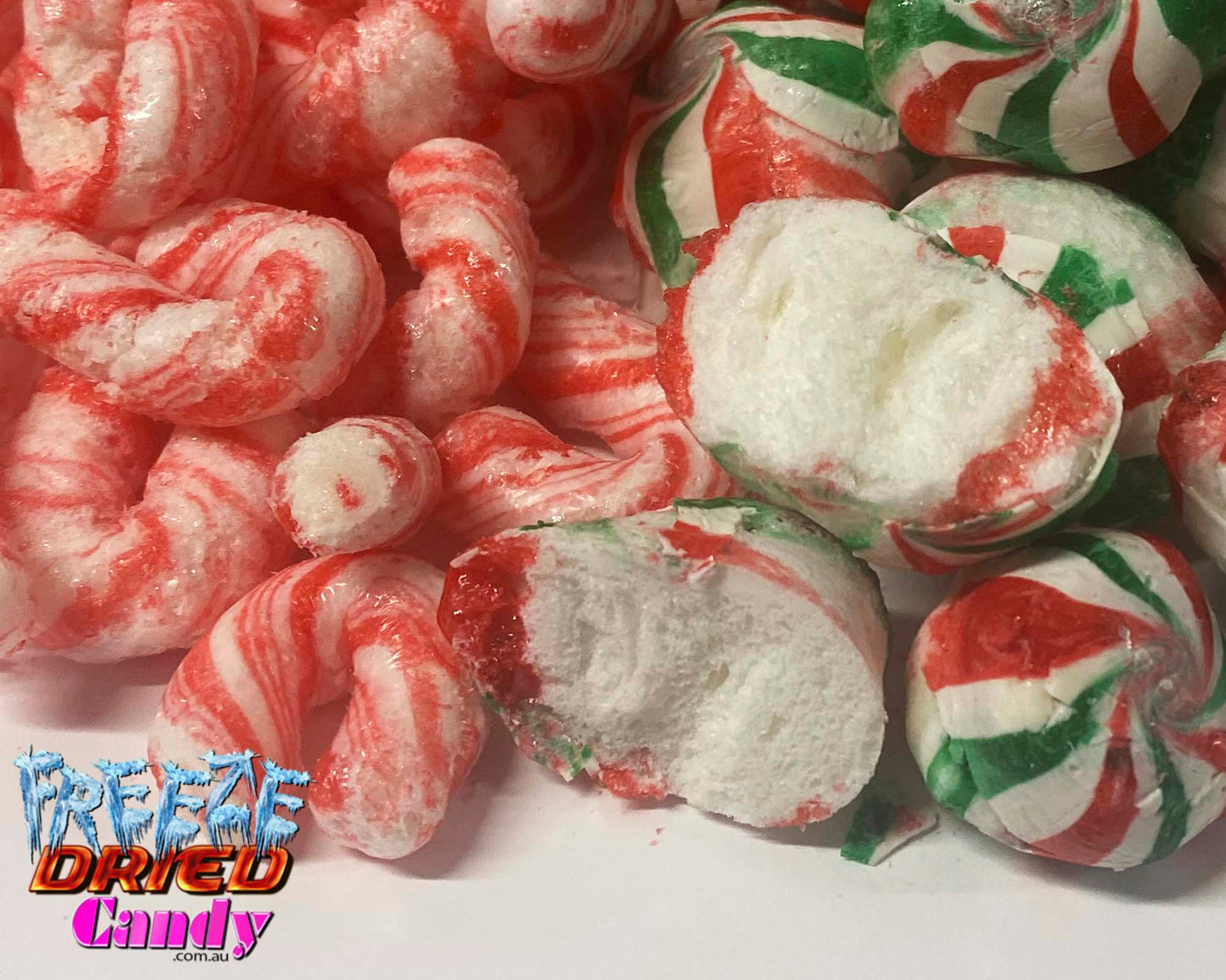  Freeze Dried Candy - Christmas- Candy Cane & Mint Swirls Mix close up  