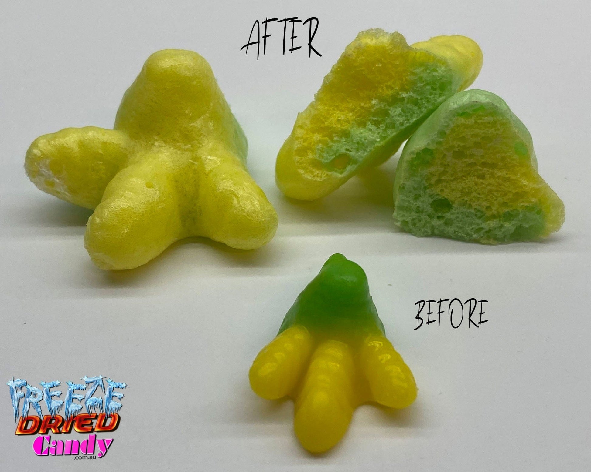 Freeze Dried Chicken Feet before and after Freeze Dried Candy Lollies Sweets Ice Cream