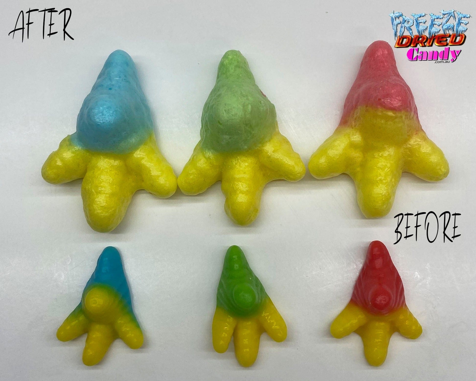 Freeze Dried Chicken Feet all 3 before and after 3 Freeze Dried Candy Lollies Sweets Ice Cream