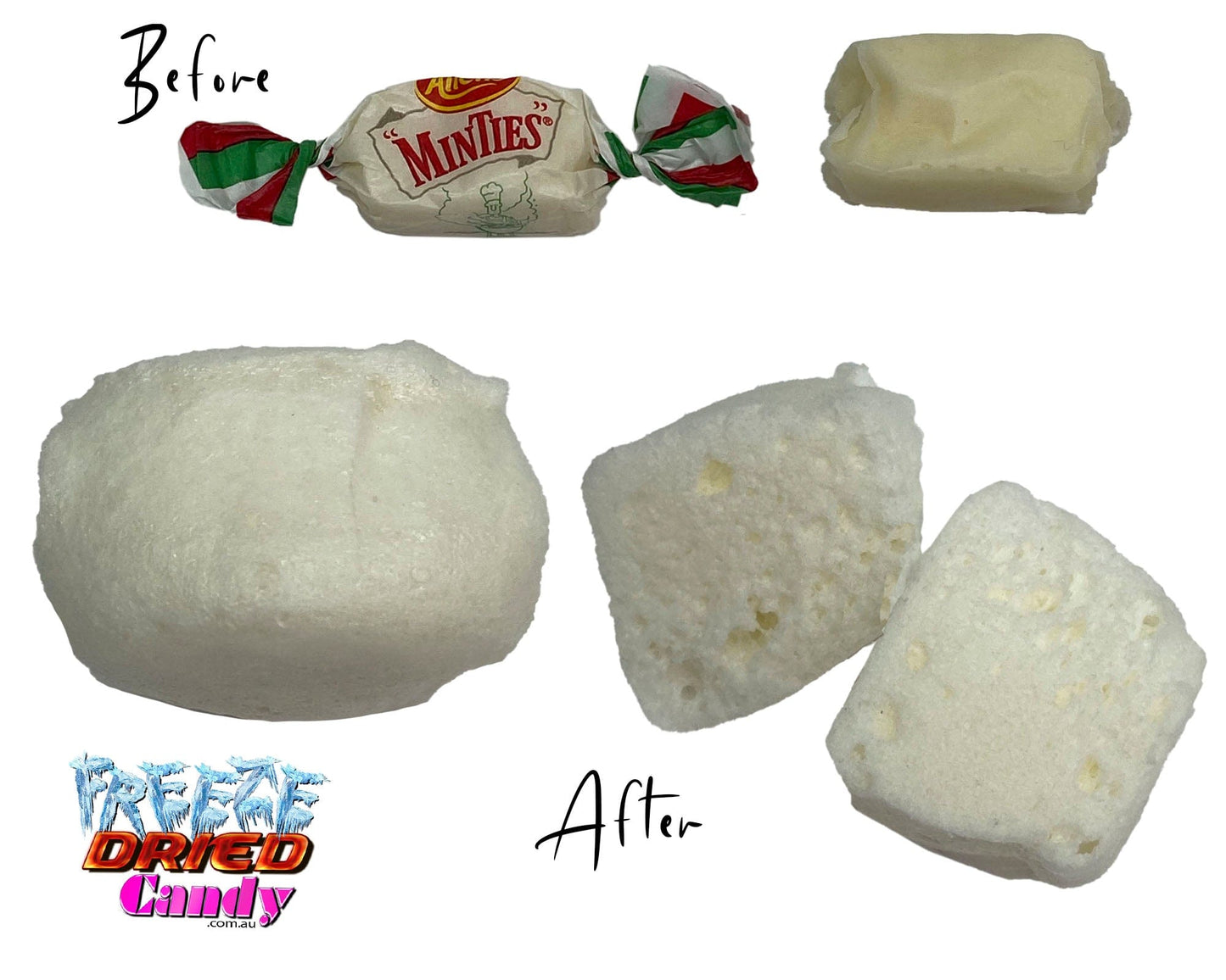 Freeze Dried Minties - Before & After Freeze Dried Candy Lollies Sweets & Treats
