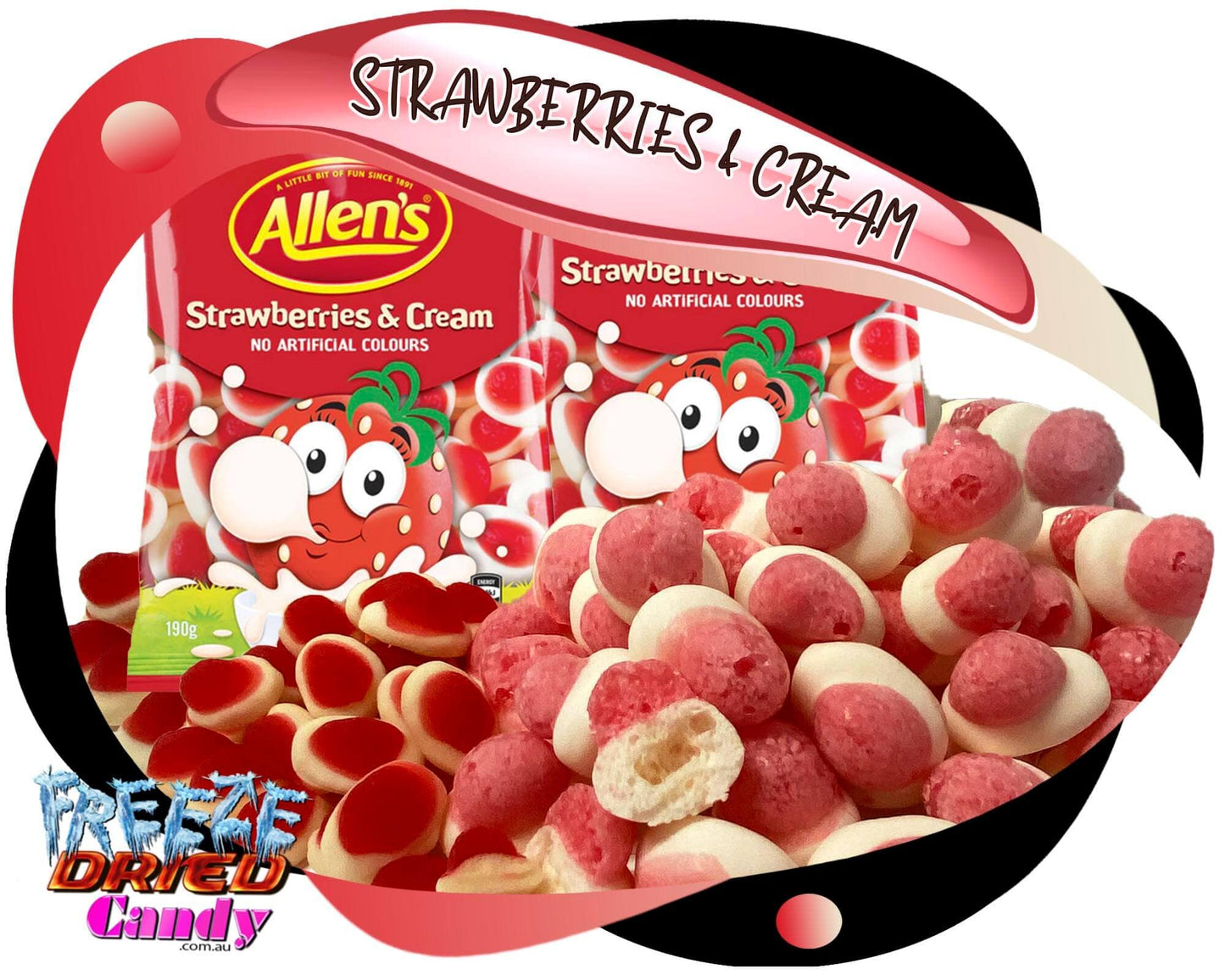 Freeze Dried Strawberries & Cream - Allens- Freeze Dried Candy Lollies Sweets Treats & Ice Creams