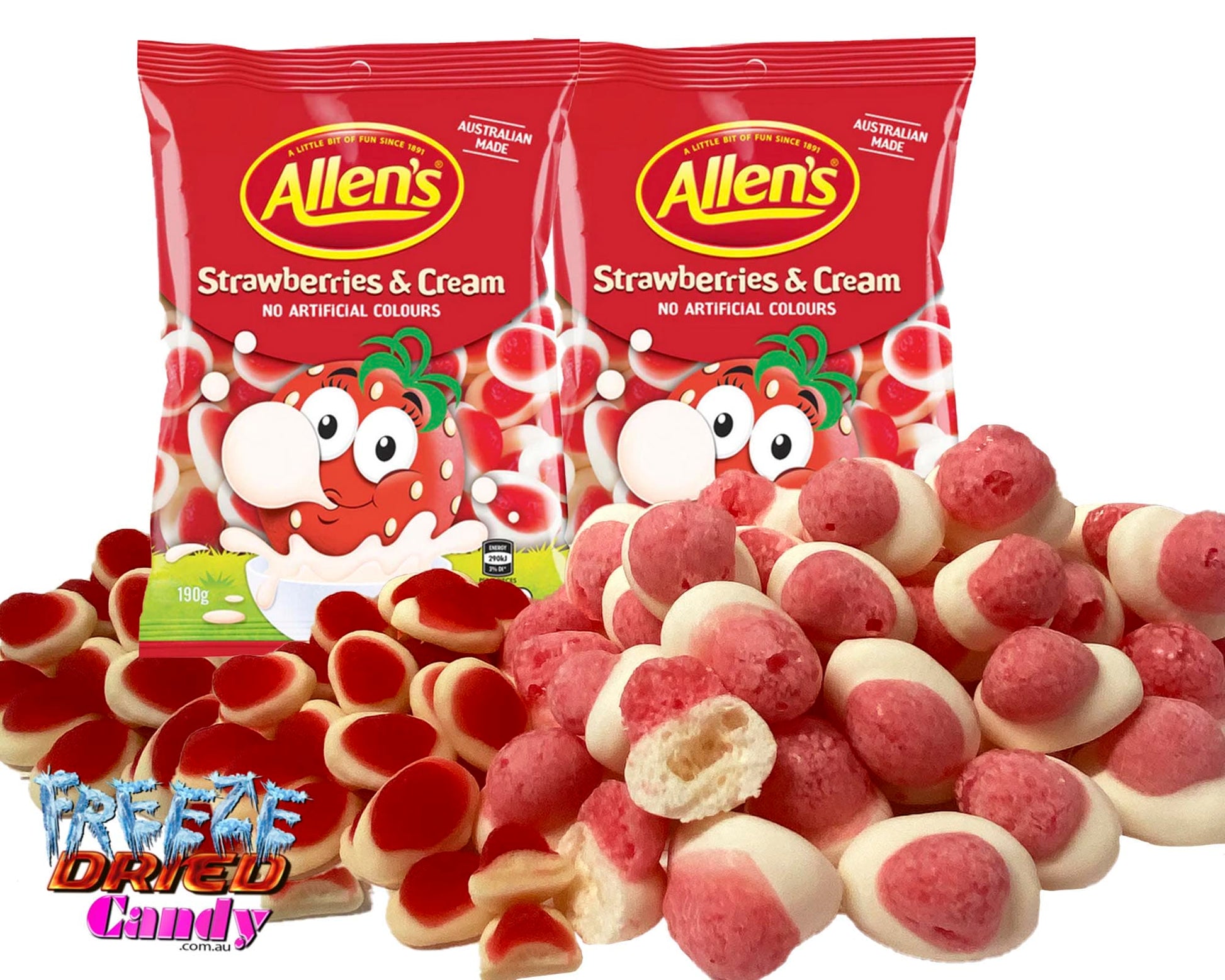 Freeze Dried Strawberries & Cream - Allens- Freeze Dried Candy Lollies Sweets Treats & Ice Creams