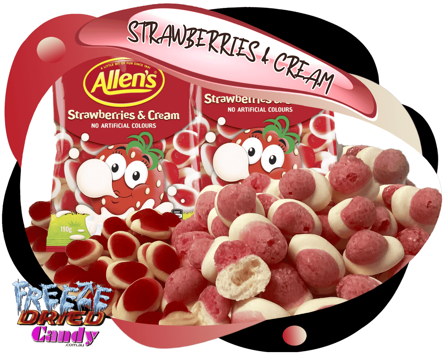 Freeze Dried Strawberries & Cream - Allens- Freeze Dried Candy Lollies Sweets Treats & Ice Creams