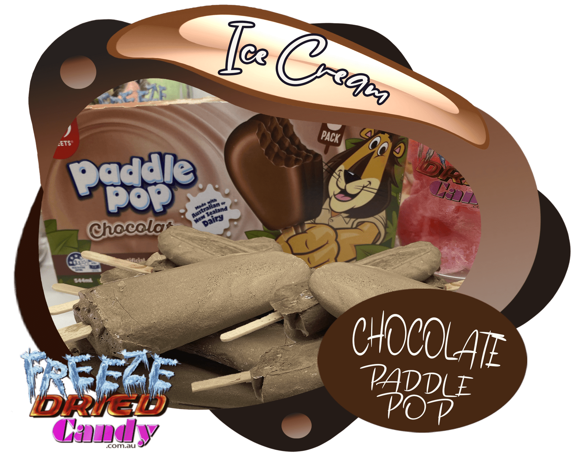 Freeze Dried Ice Cream - Paddle Pop - Chocolate- Freeze Dried Candy Lollies 