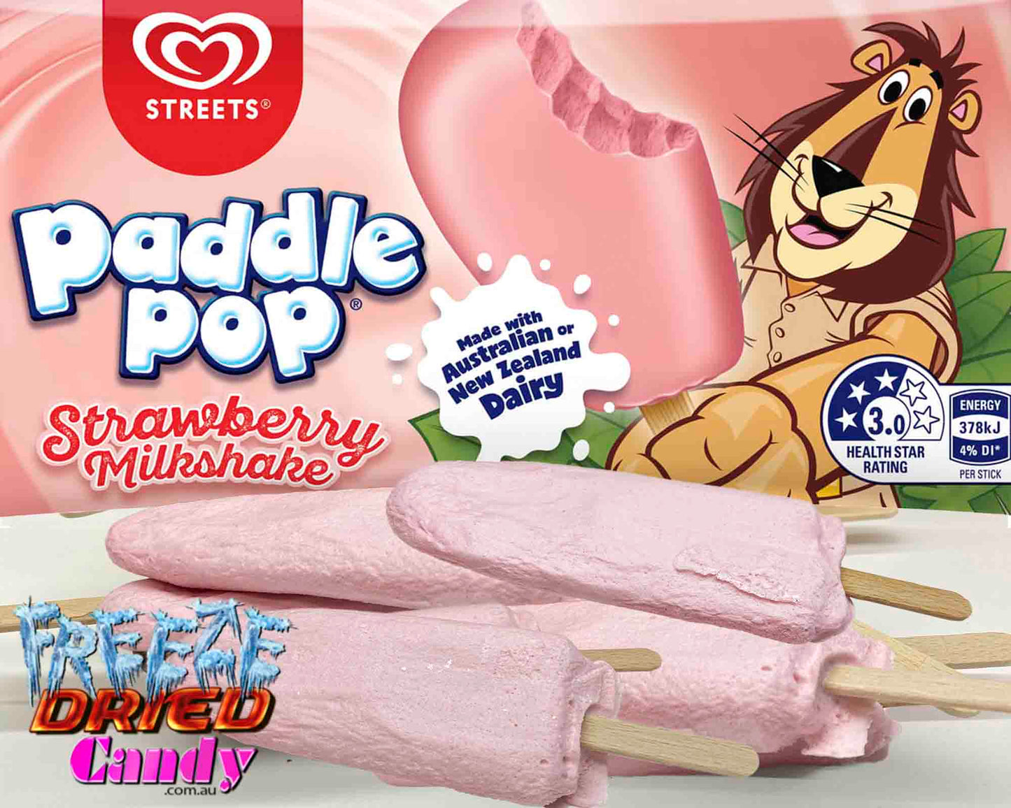  Freeze Dried  Ice Cream - Paddle Pop - Strawberry Milkshake Love that paddle pops have been around for years. A great ice cream snack. The grand kids love them., and the not so little kids too! Freeze Dried  Ice Cream - Paddle Pop - Strawberry Milkshake is smooth and sweet and straw-delicious.  It's light, airy, crunchy and full of flavor.      