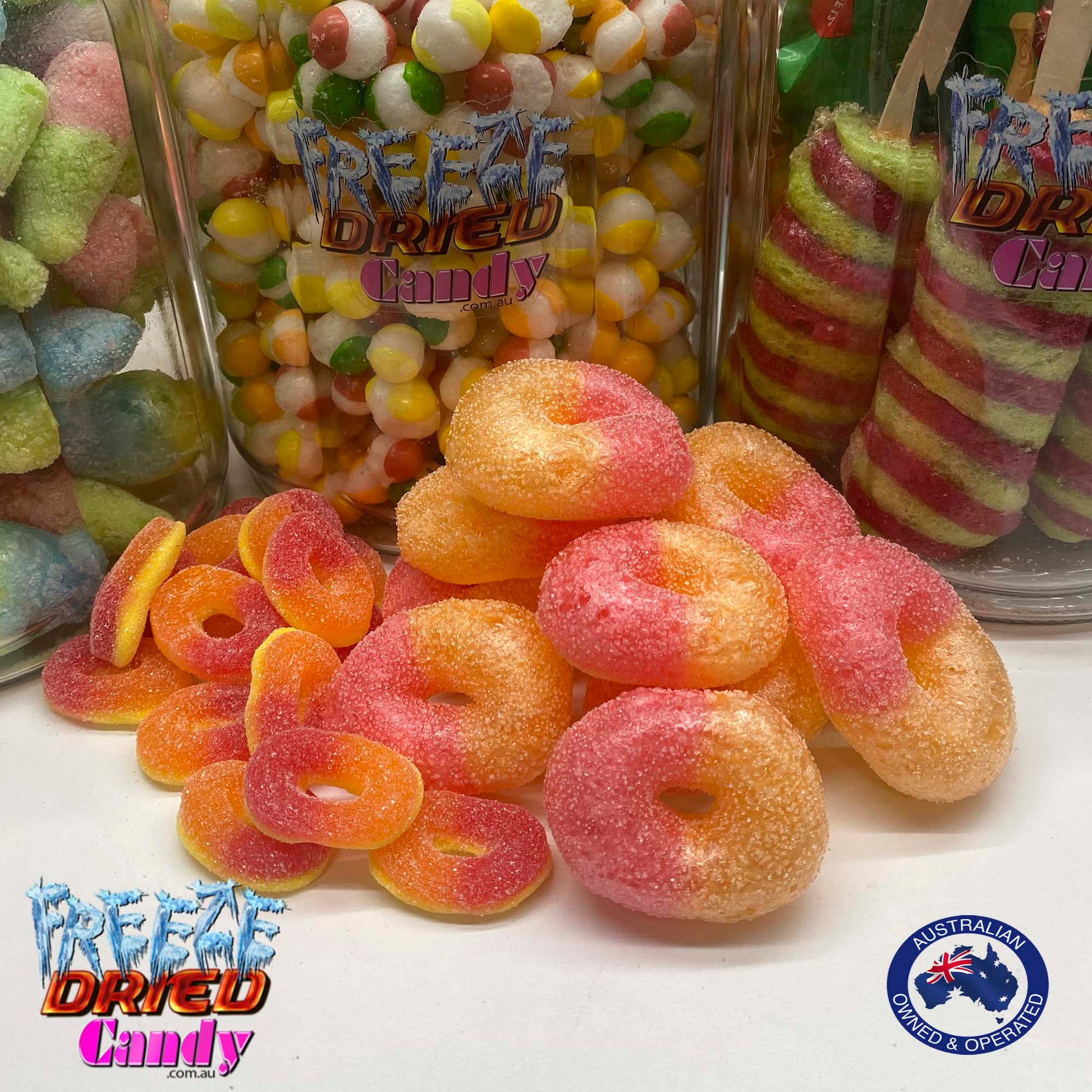 Freeze Dried Peach Rings- Freeze Dried Candy Lollies