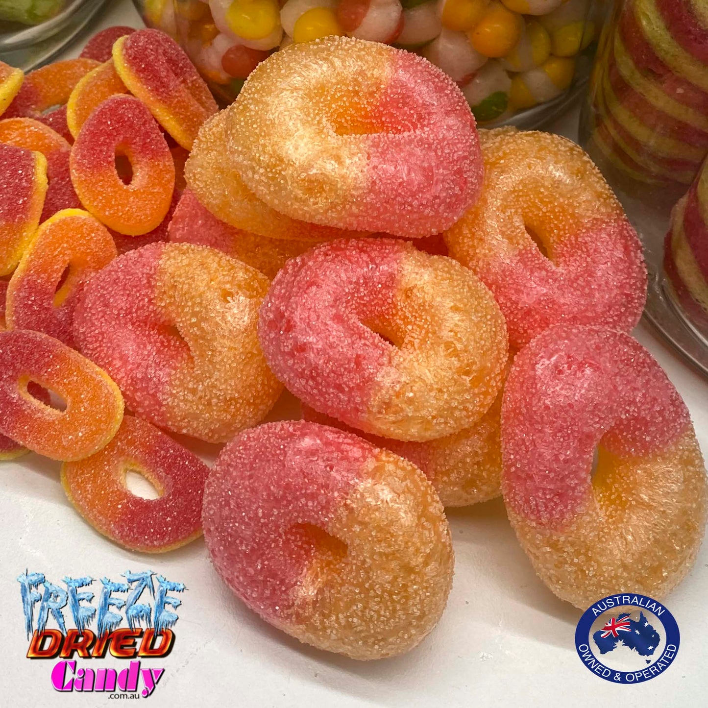 Freeze Dried Peach Rings- Freeze Dried Candy Lollies