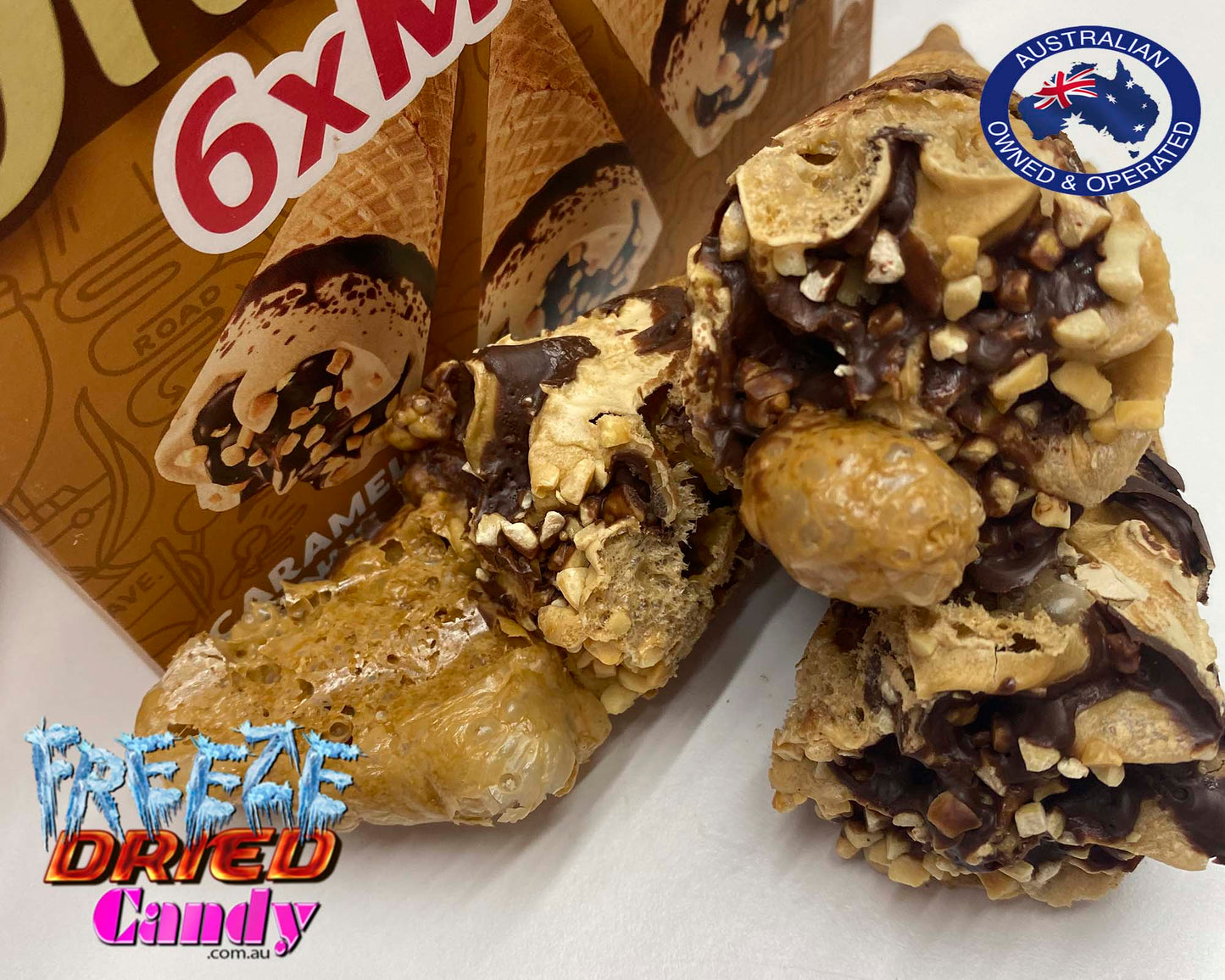  Freeze Dried  Ice Cream Drumstick Mini  - Caramel Nut - Peters  Drumstick Mini's Caramel Nut is a delicious crispy wafer cone with filled with Caramel Flavored ice cream topped with caramel syrup and nuts.  Its ready-to-eat, crispy, light, and extremely tasty.