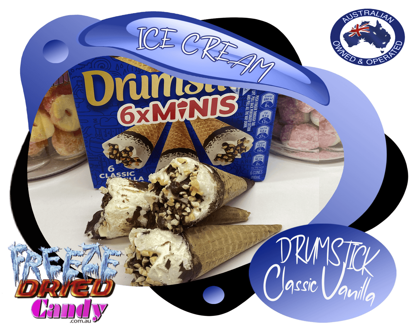 Freeze Dried Ice Cream - Drumstick Mini - Classic Vanilla - Freeze Dried Candy Lollies Sweets and Treats