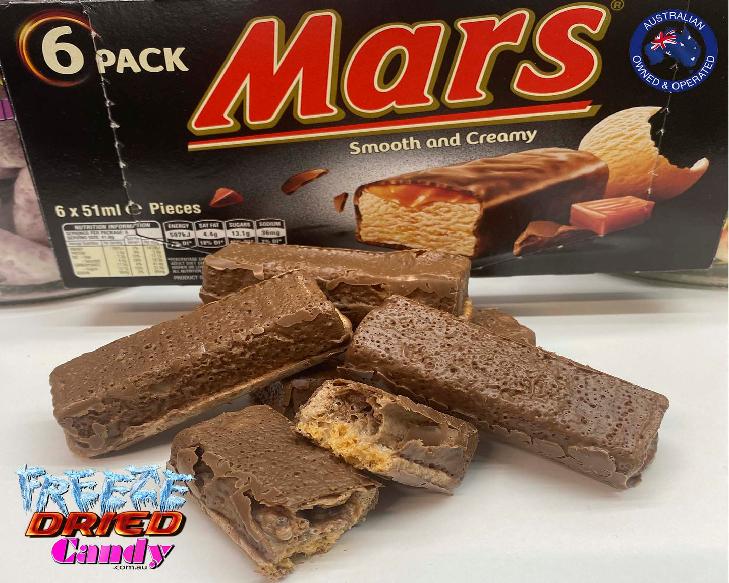 Freeze Dried Ice Cream MARS® Bar - Freeze Dried Candy Lollies One bite and you'll experience the legendary taste of MARS® in these smooth and creamy Freeze Dried Ice Cream MARS® Bar. Turn a little break into pure pleasure.  After being freeze dried the ice cream is crunchy, the flavor is intensified and has 0% moisture content