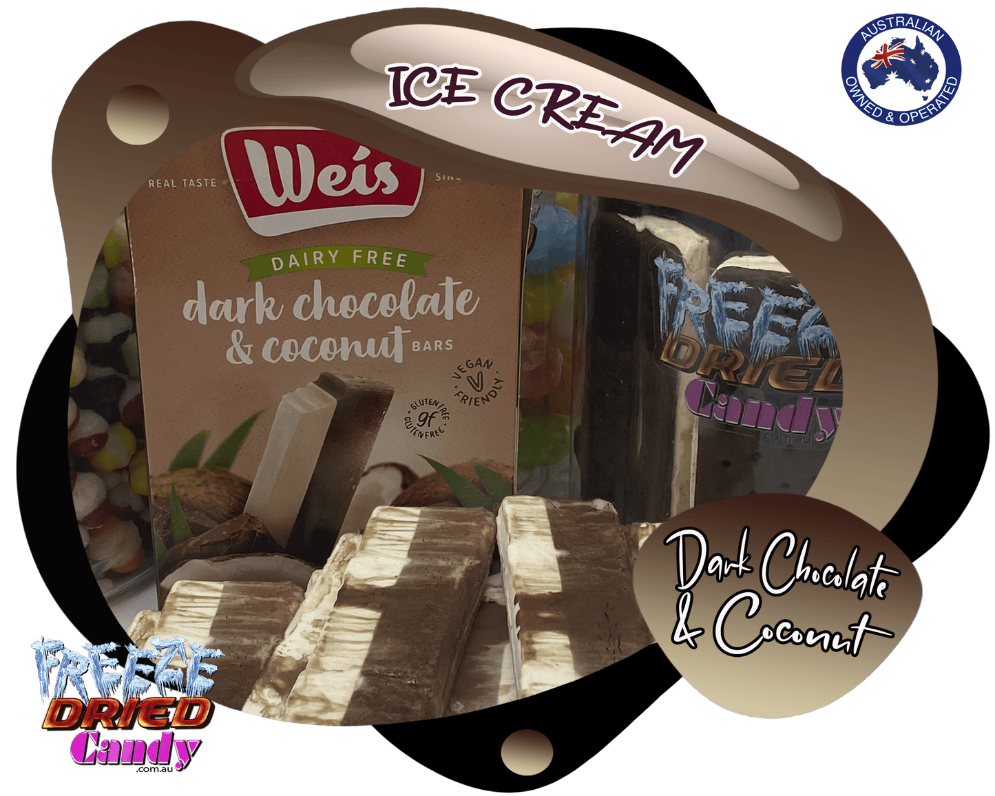 Freeze Dried Ice Cream - Weis Bar  - Dark Chocolate & Coconut - Freeze Dried Candy Lollies