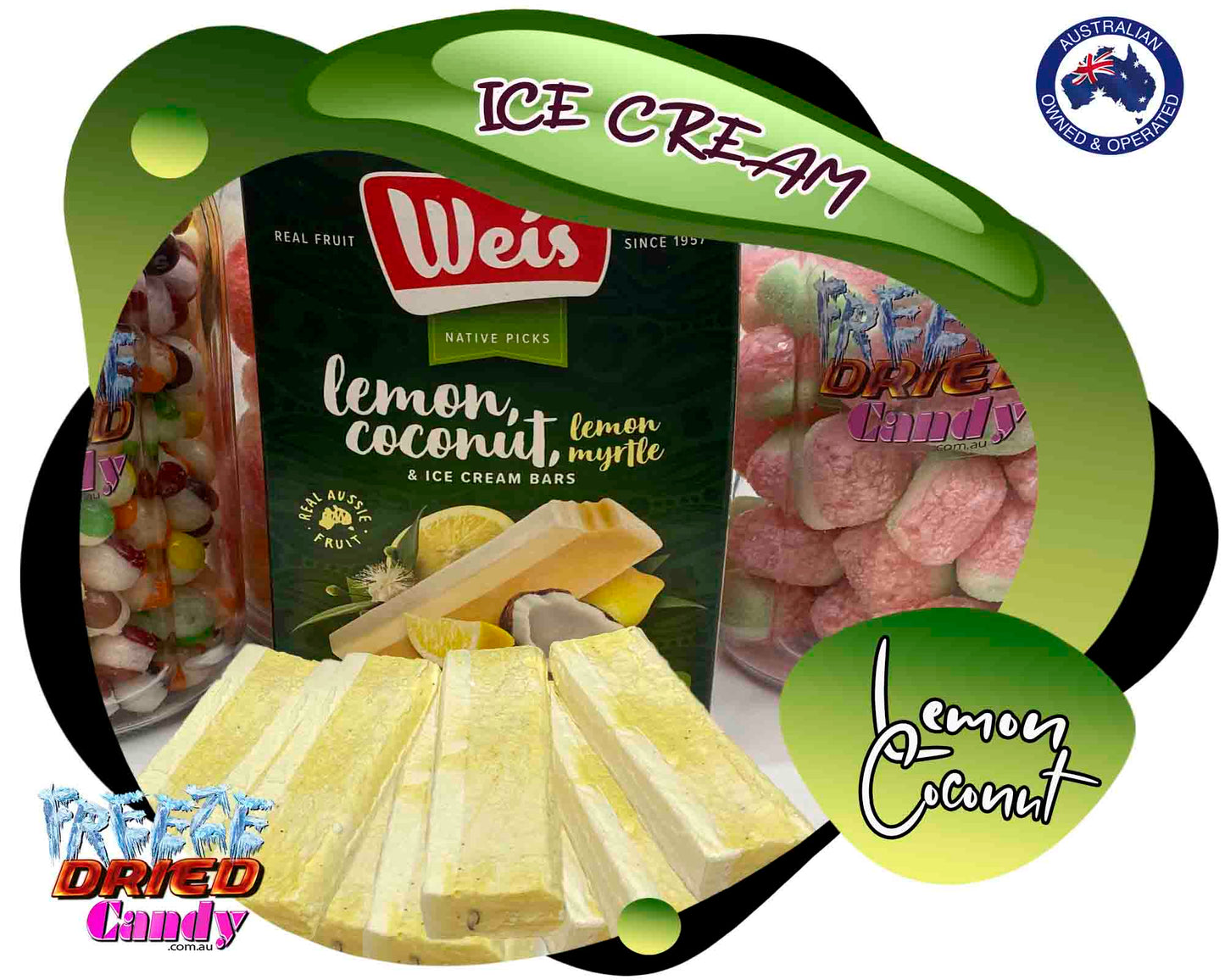 Freeze Dried Ice Cream - Weis Bar  - Lemon Coconut - Freeze Dried Candy Lollies