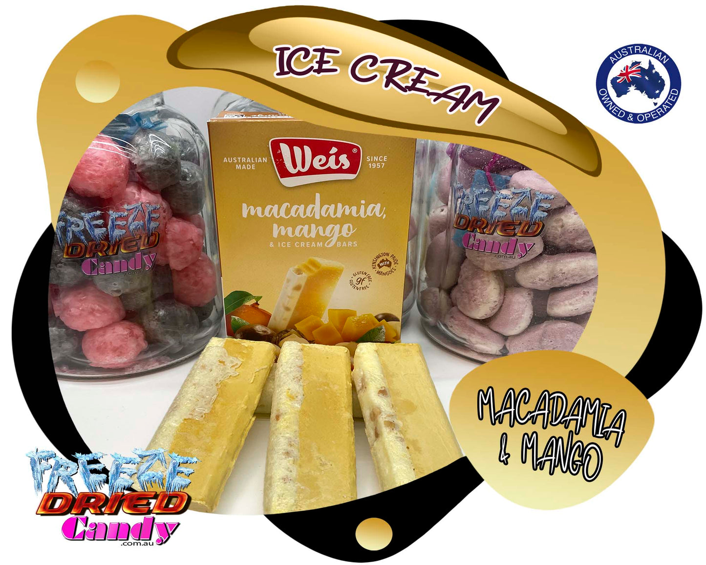 Freeze Dried Ice Cream Weis Bar - Macadamia & Mango - Freeze Dried Candy Lollies
