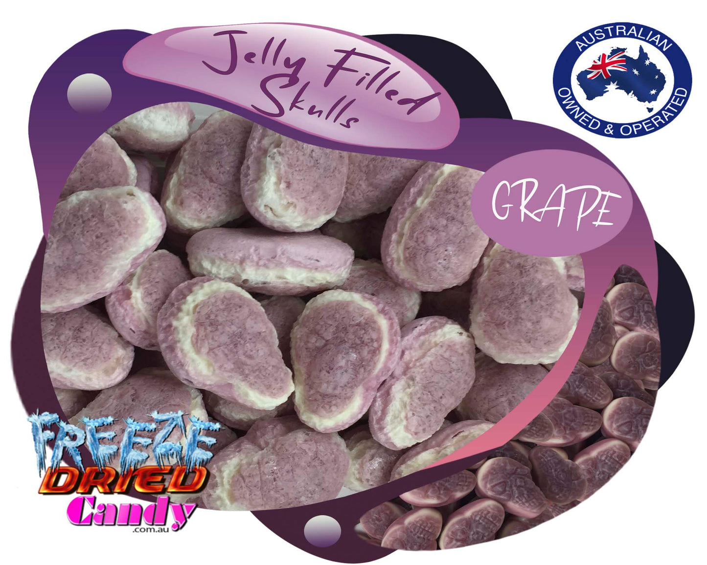 Freeze Dried Skulls Jelly Filled - Grape - GF - Freeze Dried Candy Lollies