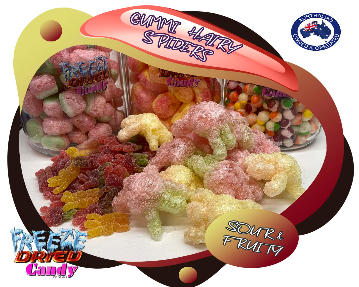 Freeze Dried Gummi Hairy Spiders - Sour - Freeze Dried Candy Lollies & Treats