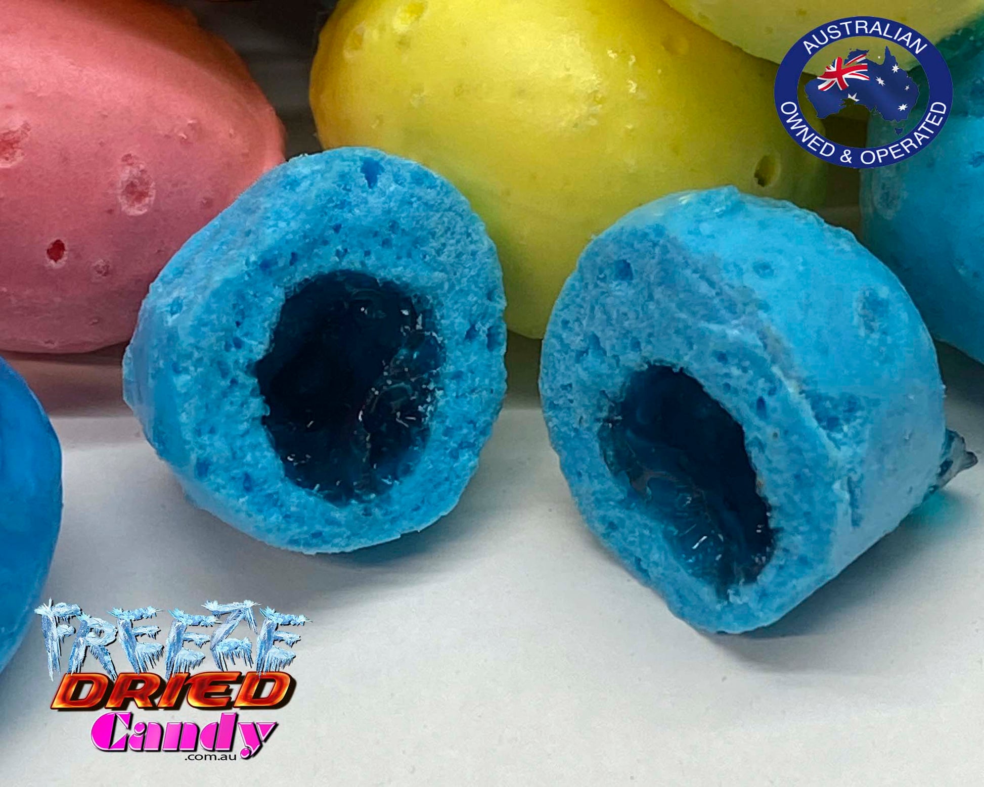 Freeze Dried TNT Sour Chews - Freeze Dried Candy Lollies & Treats Mouthwatering super sour flavour explosion!   TNT Sour Chews are a chewy candy with a sour liquid centre!  When  Freeze Dried TNT Sour Chews expand slighty, the flavour  intensifies.  With all the moisture removed they now have a dense, some what like a hard chalk texture!  The chew turns to crunch..!   