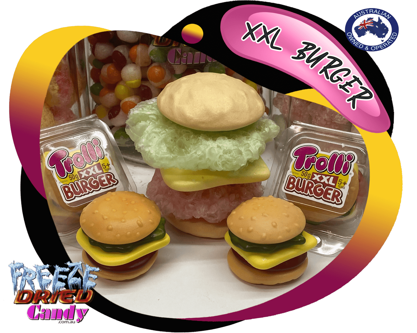 Freeze Dried XXL Burger Trolli  - Freeze Dried Candy Lollies Sweets Treats